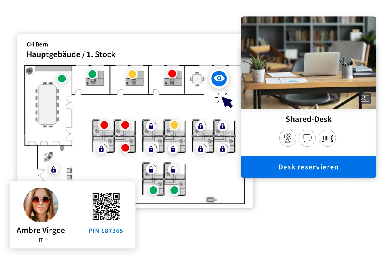 3V ROOMS Web-Plattform: Arbeitsplatz buchen auf dem interaktiven Gebäudeplan