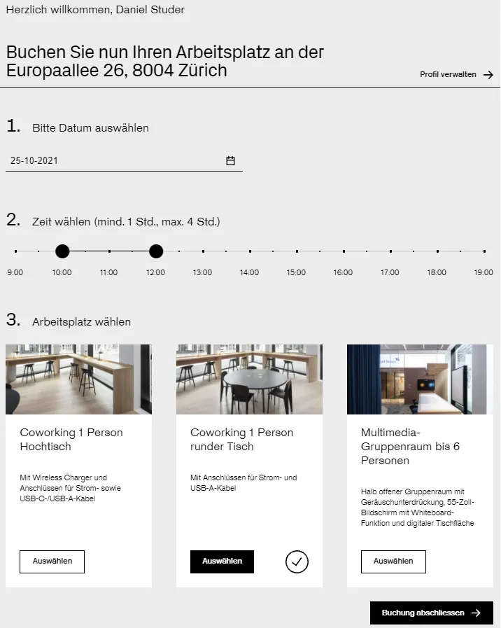 Arbeitsplatz- und Raumauswahl