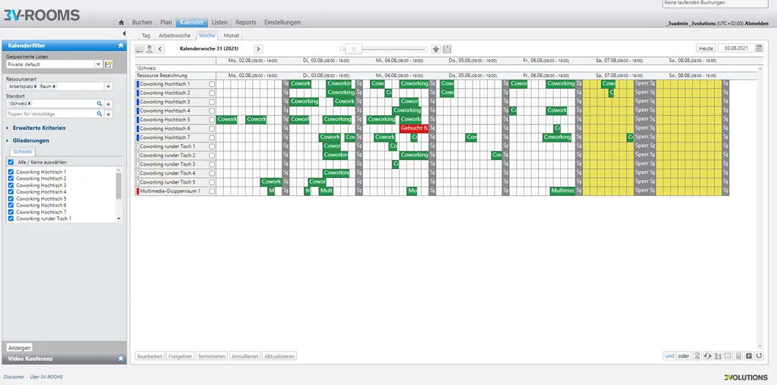ROOMS Backend Kalenderansicht