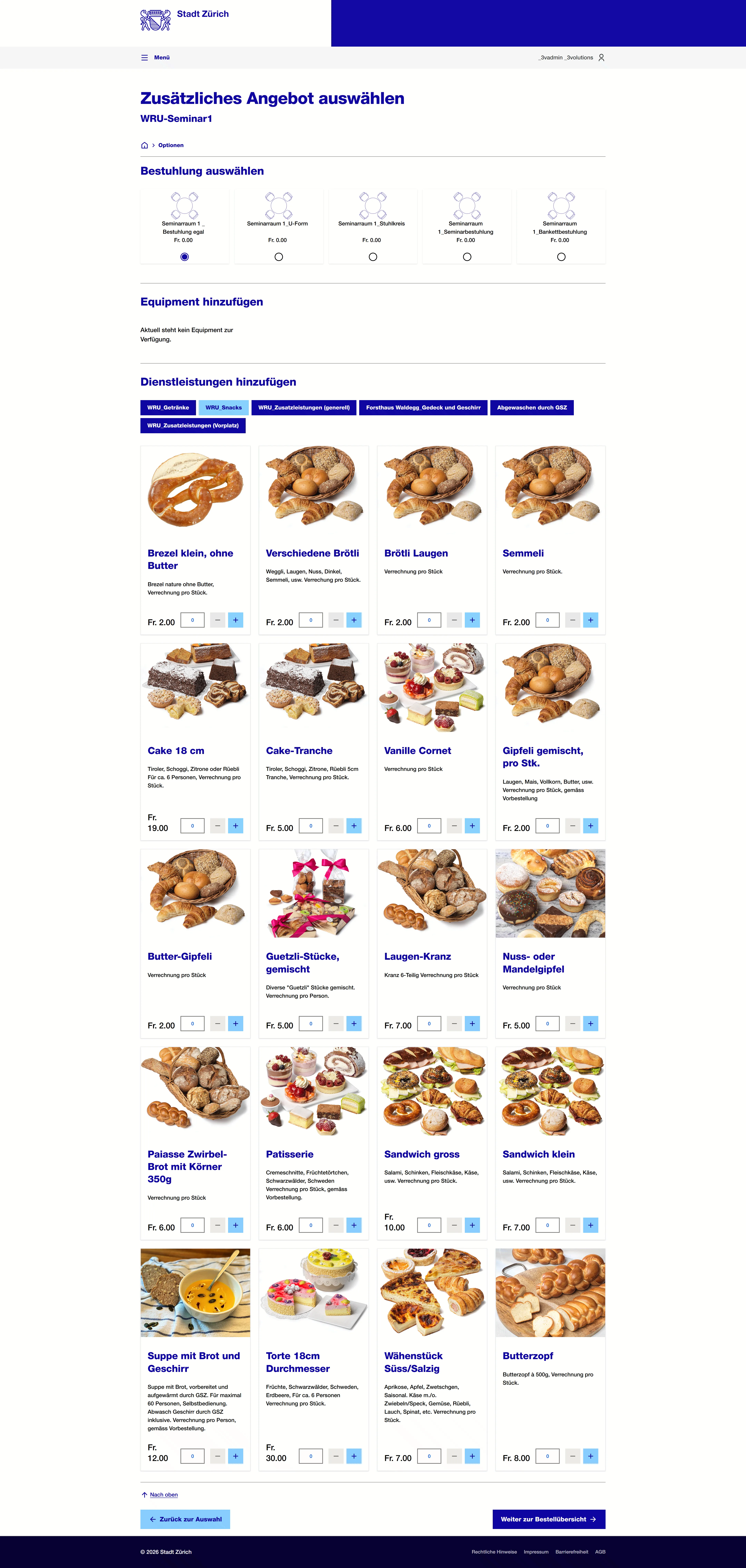 Integrierter Catering-Marktplatz mit Auswahl und Preisen