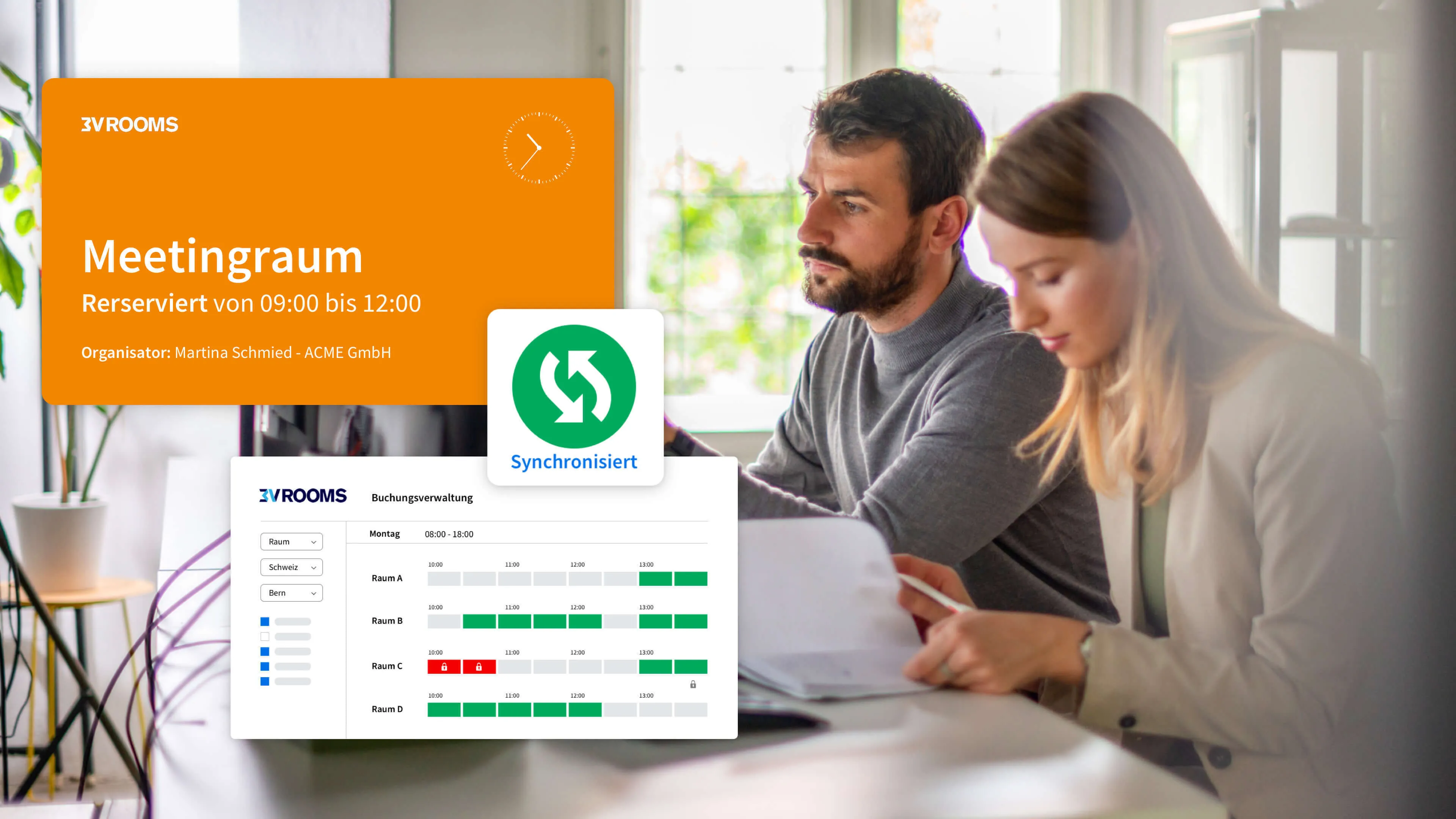Konferenzraum-Buchung mit digitaler Beschilderung und Synchronisation